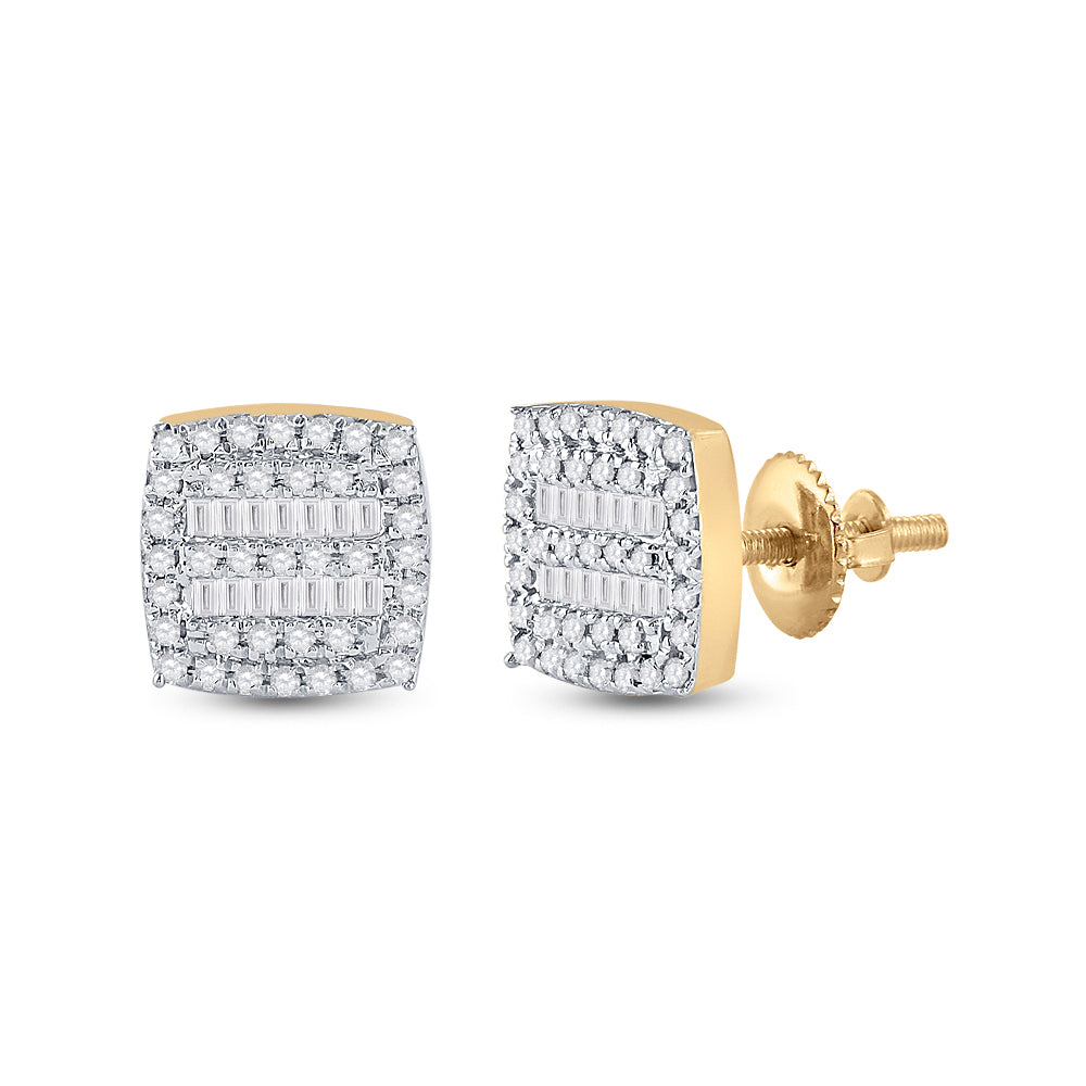 Gold Square Earrings 1/3 Cttw Baguette Natural Diamond Womens (2.09 grams)