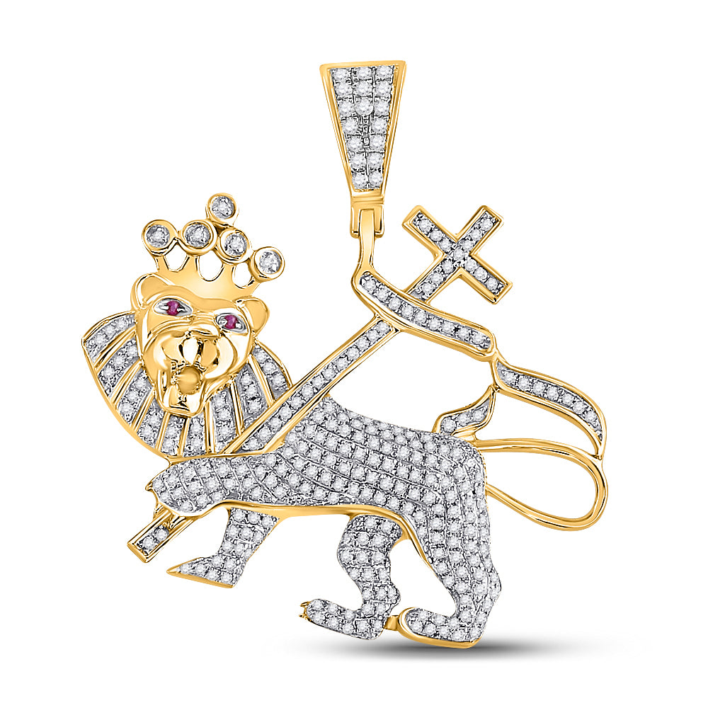 10Kt Yellow Gold 7/8Ctw-Dia Lion  Mens Charm (7.05 grams)