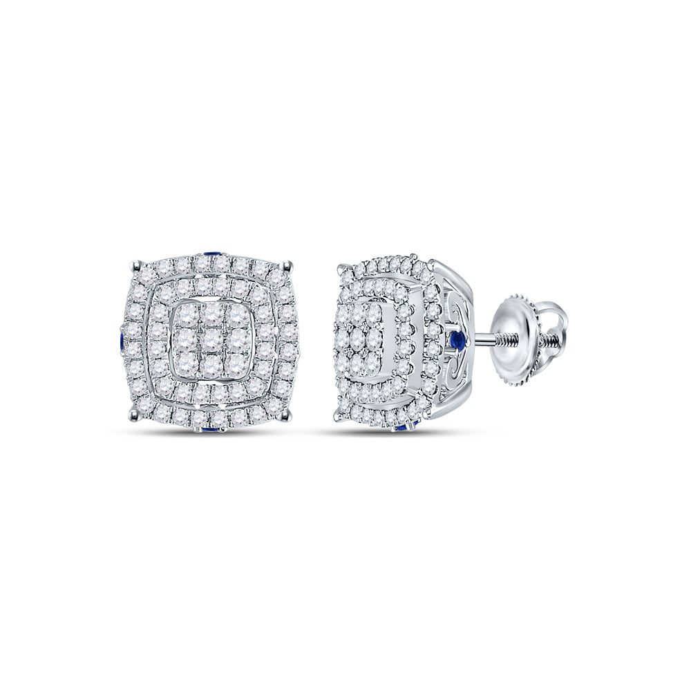 3/4Ct-Dia Cn 1/6Ct-Blue Sapphire Cushion Earring (3.69 grams)