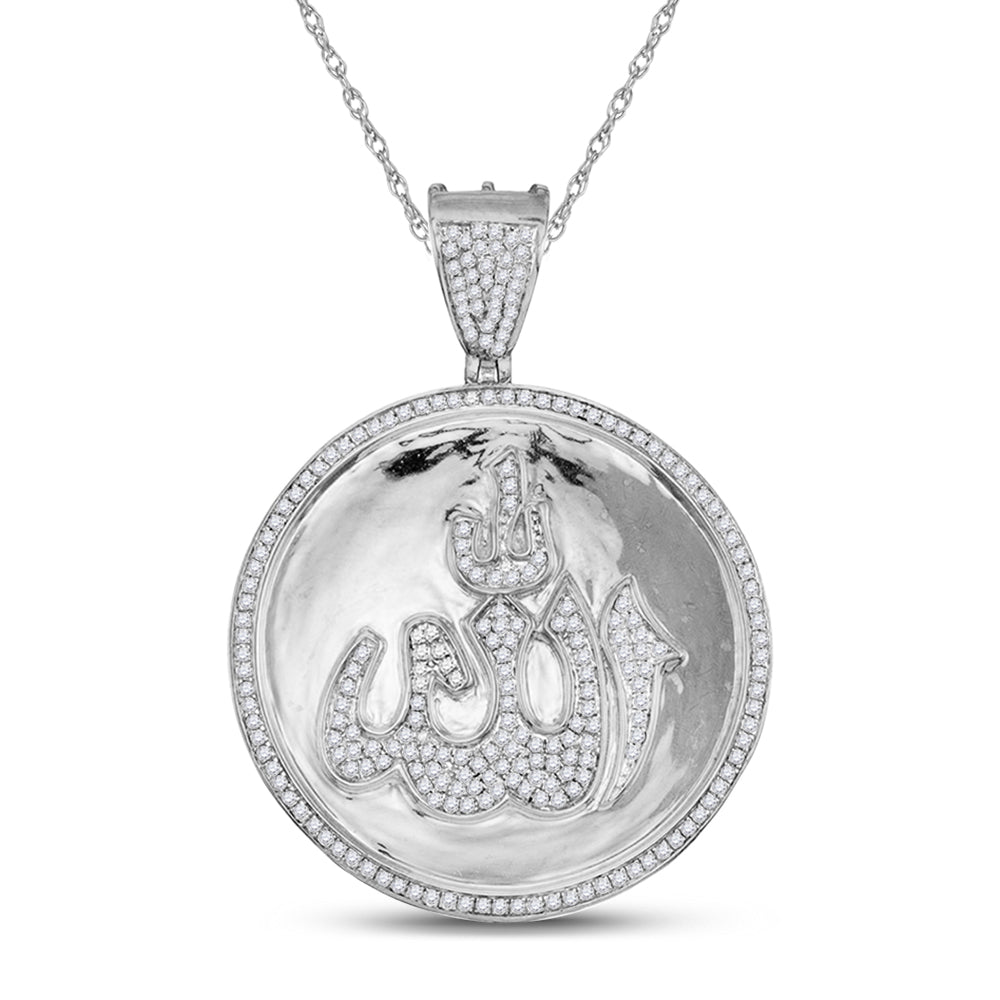 10Kt White Gold 3/4Ct-Dia Mens Allah"  Charm" (7.51 grams)