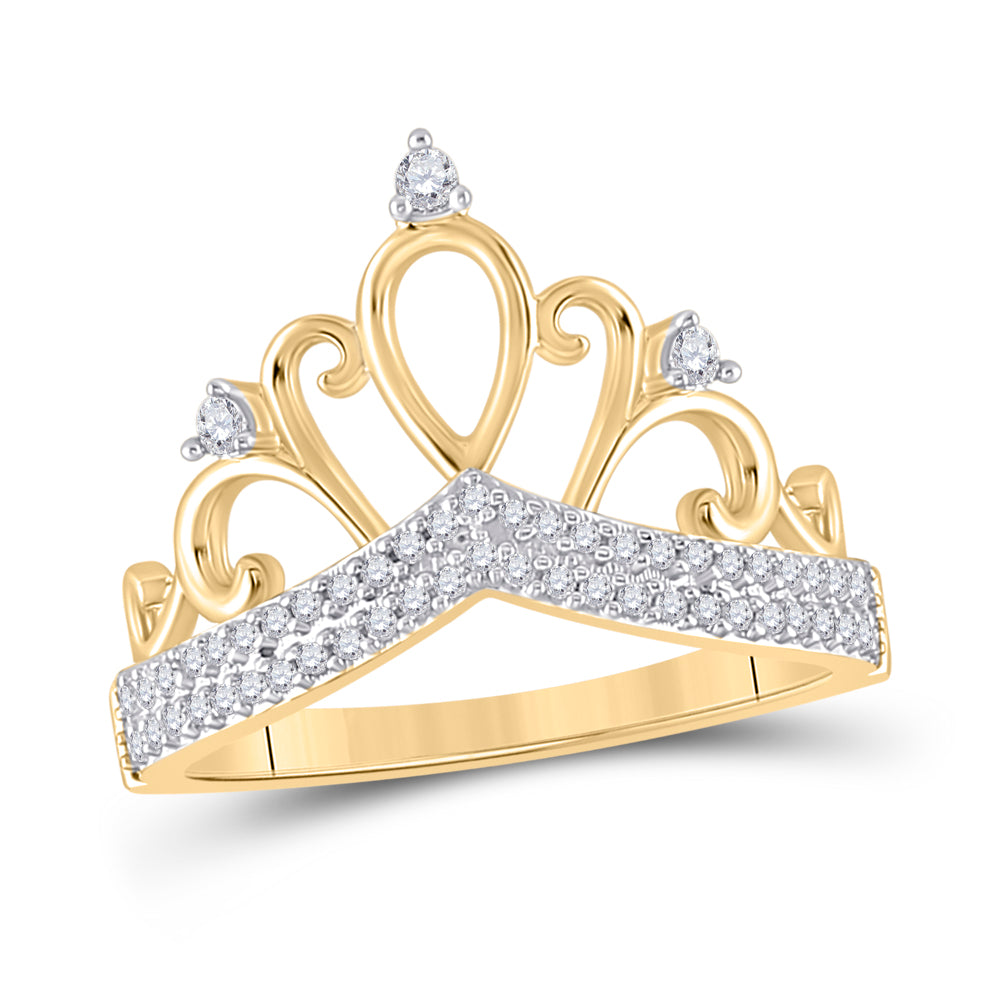 Gold Crown Tiara Fashion Ring 1/5 Cttw Round Natural Diamond Womens (2.38 grams)