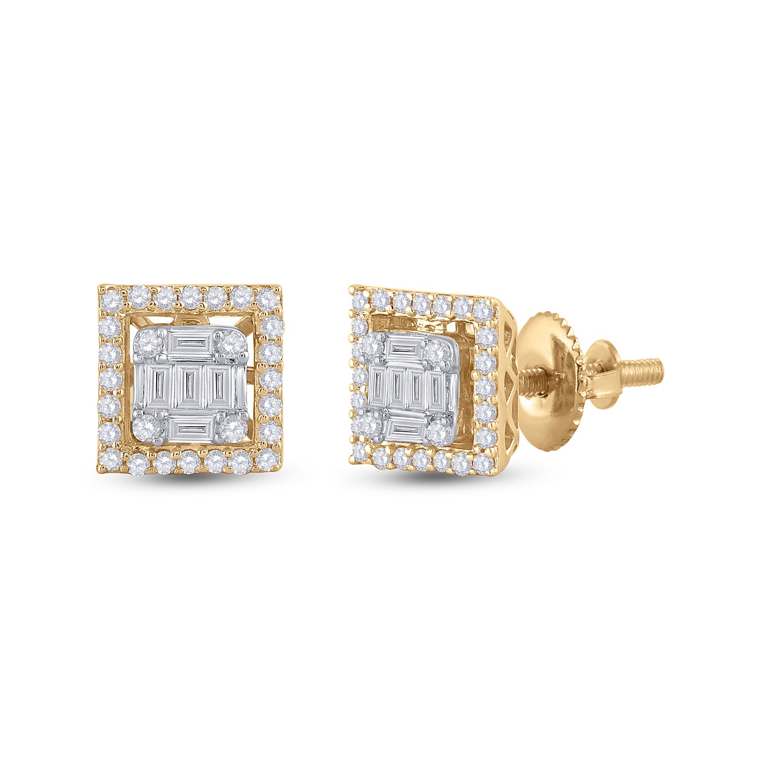 Gold Square Earrings 3/8 Cttw Baguette Natural Diamond Womens (1.69 grams)