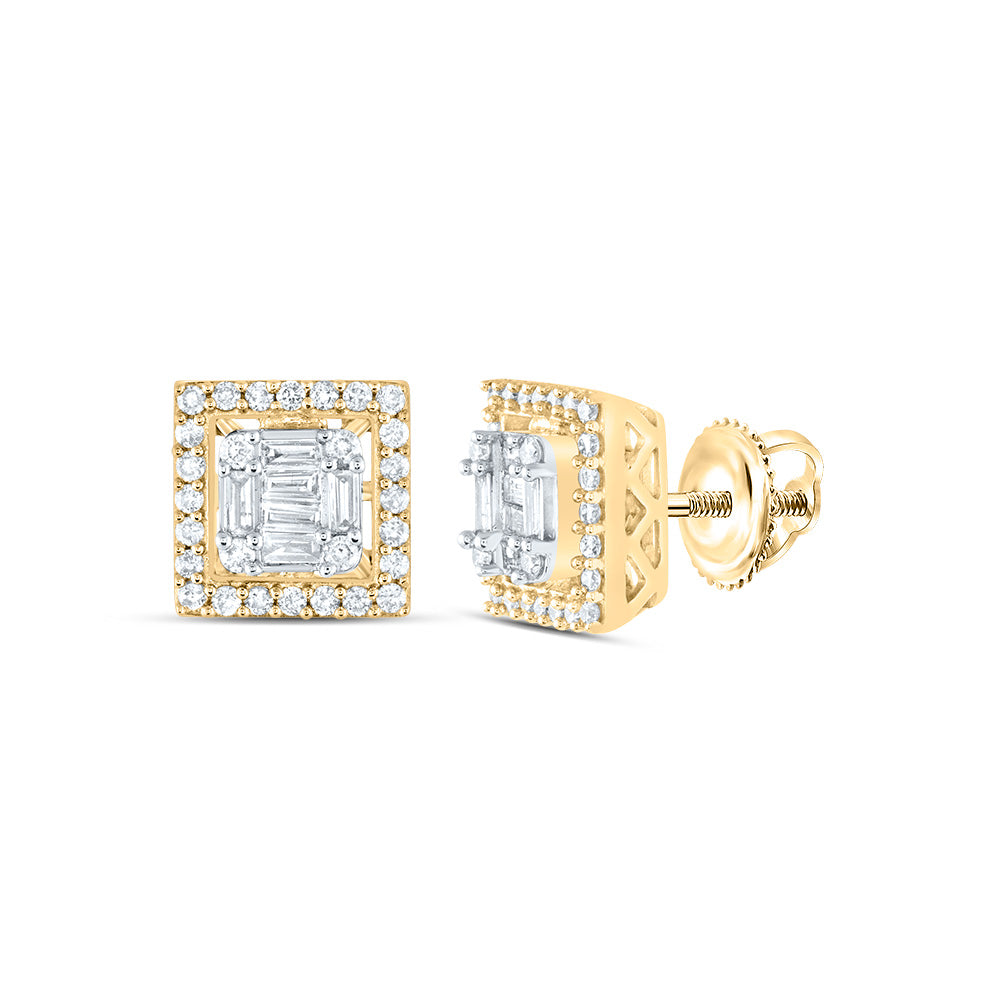 Gold Square Earrings 3/8 Cttw Baguette Natural Diamond Womens (1.69 grams)