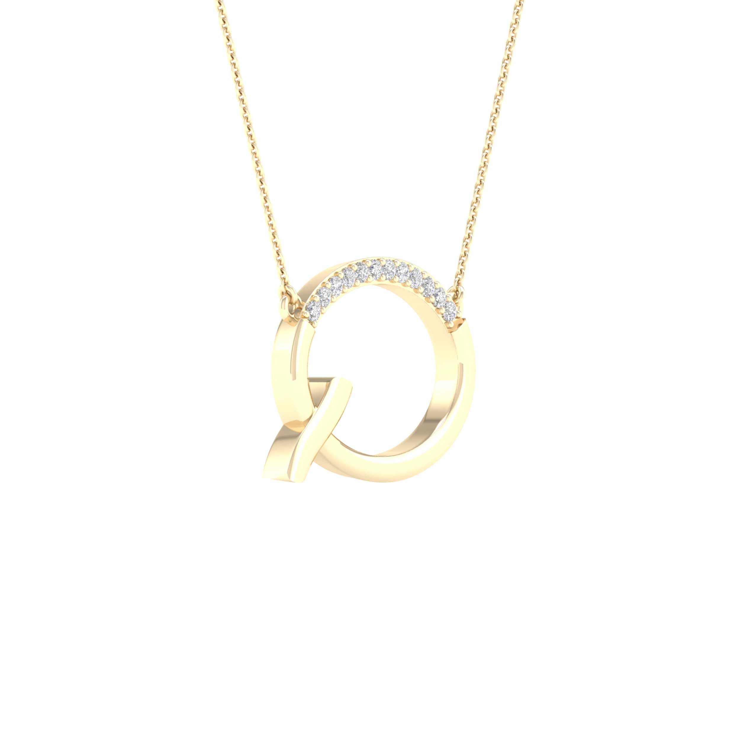 10Kt Yellow Gold 1/20Ctw-Dia Ladies Initial Q" Necklace" (1.08 grams)