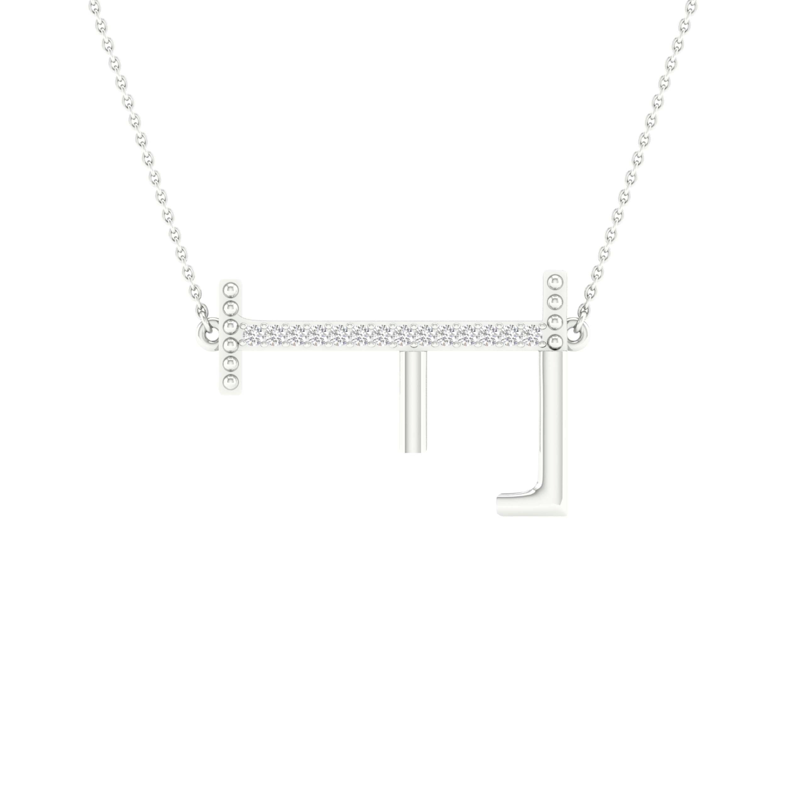 10Kt White Gold 1/20Ctw-Dia Ladies Initial "F Necklace" (1.18 grams)