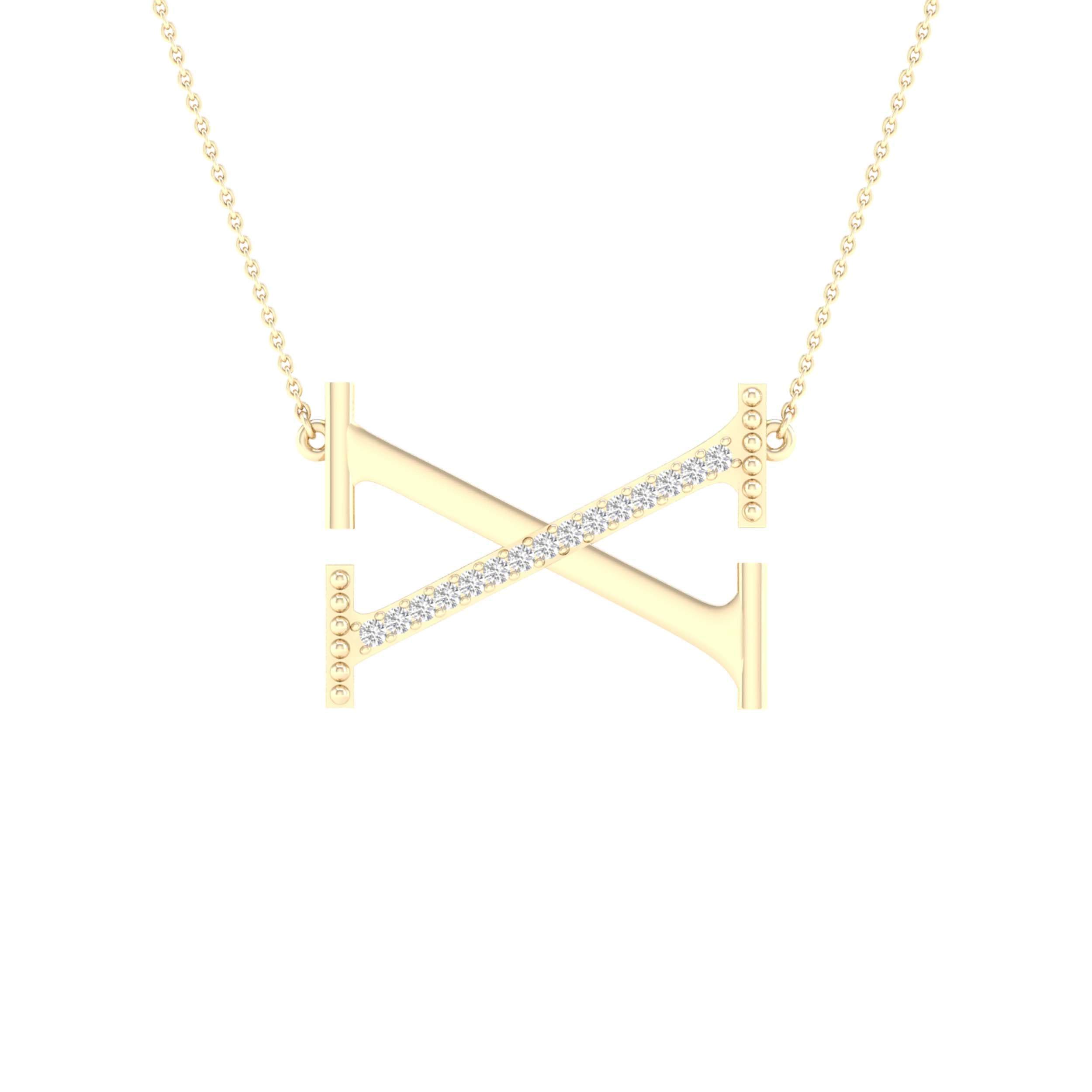 10Kt Yellow Gold 1/20Ctw-Dia Ladies Initial X" Necklace" (1.29 grams)