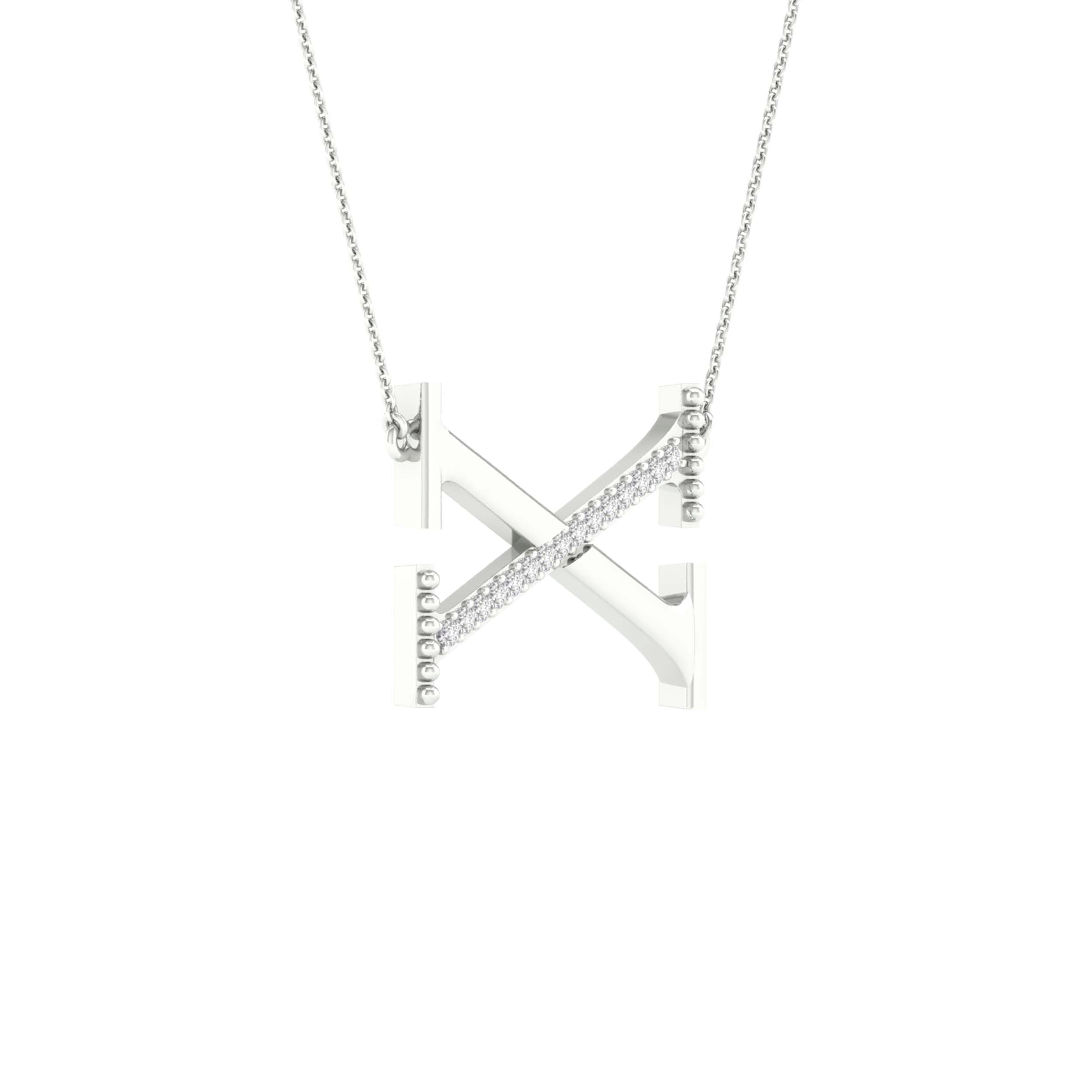 10Kt White Gold 1/20Ctw-Dia Ladies Initial X" Necklace" (1.29 grams)