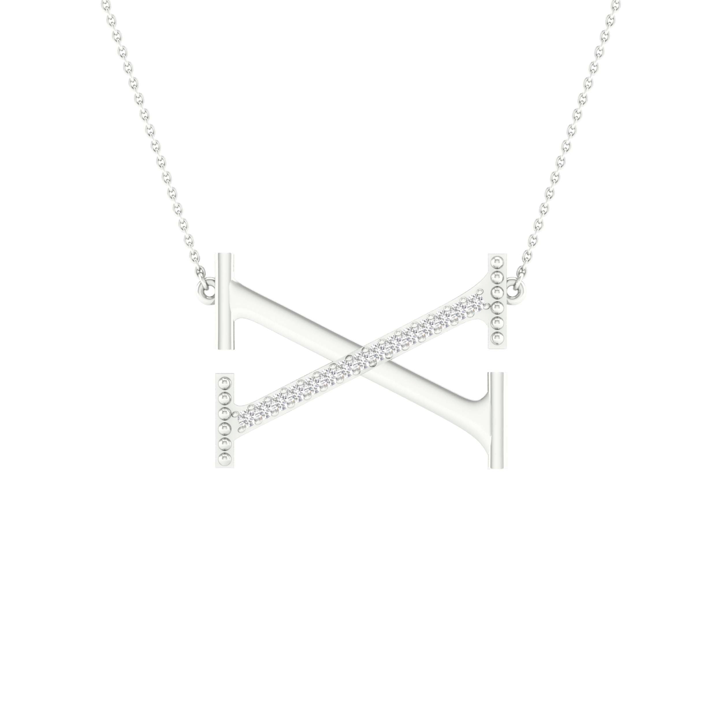 10Kt White Gold 1/20Ctw-Dia Ladies Initial X" Necklace" (1.29 grams)