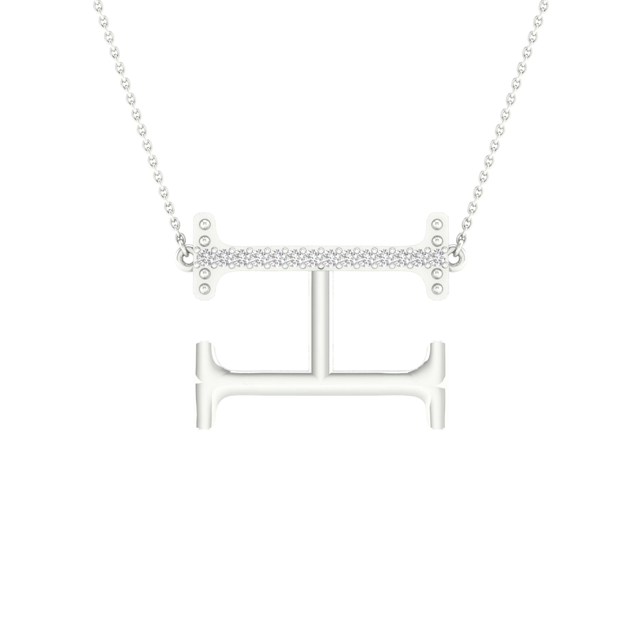 10Kt White Gold 1/20Ctw-Dia Ladies Initial H" Necklace" (1.29 grams)
