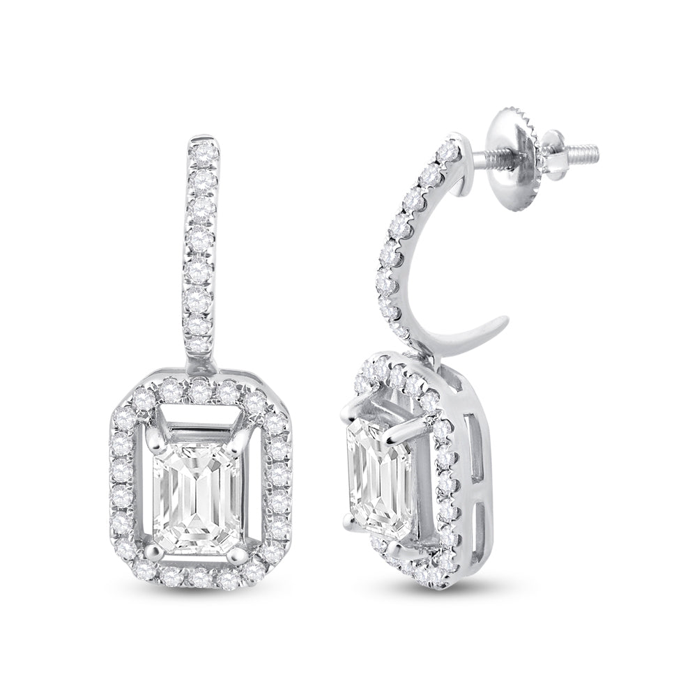 14Kt White Gold 1 1/4Ct-Dia Ana M  2*1/2Ct-Eme Earring (2.07 grams)