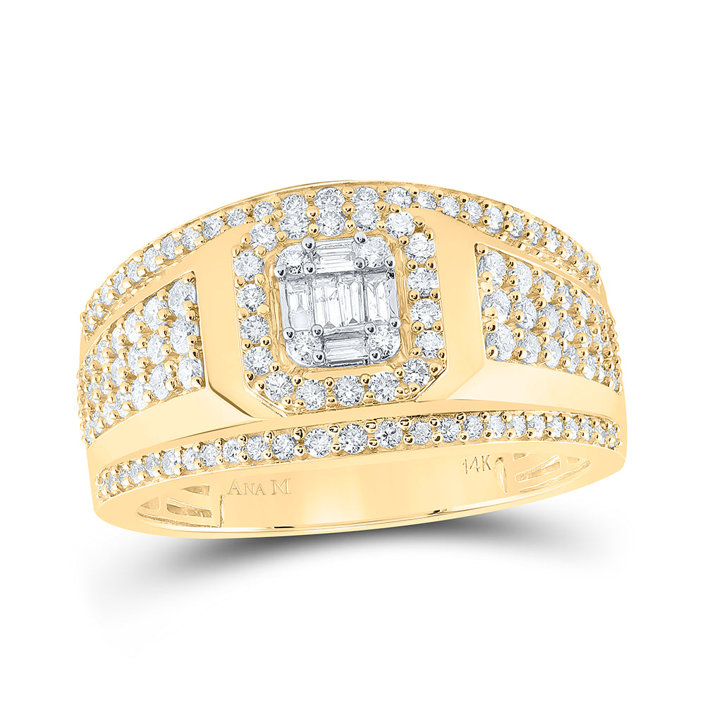 Gold Square Cluster Ring 1 Cttw Baguette Natural Diamond Mens (8.16 grams)