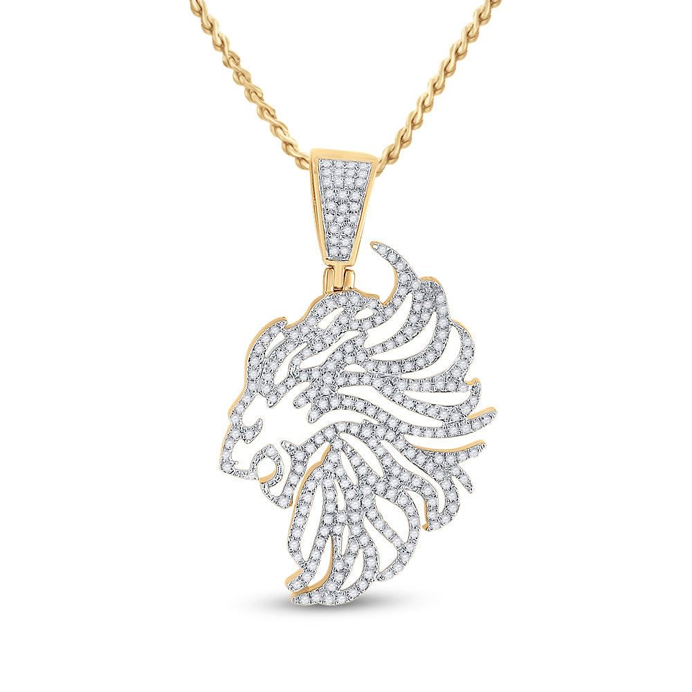 10Kt Yellow Gold 3/4Ct-Dia Lion Mens Charm (6.23 grams)