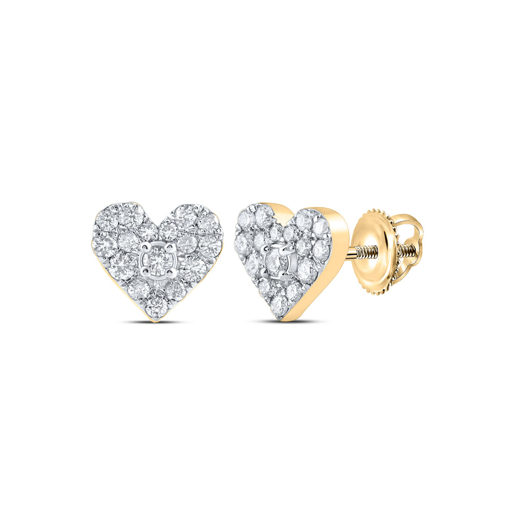 Gold Heart Earrings 1/3 Cttw Round Natural Diamond Womens (1.14 grams)