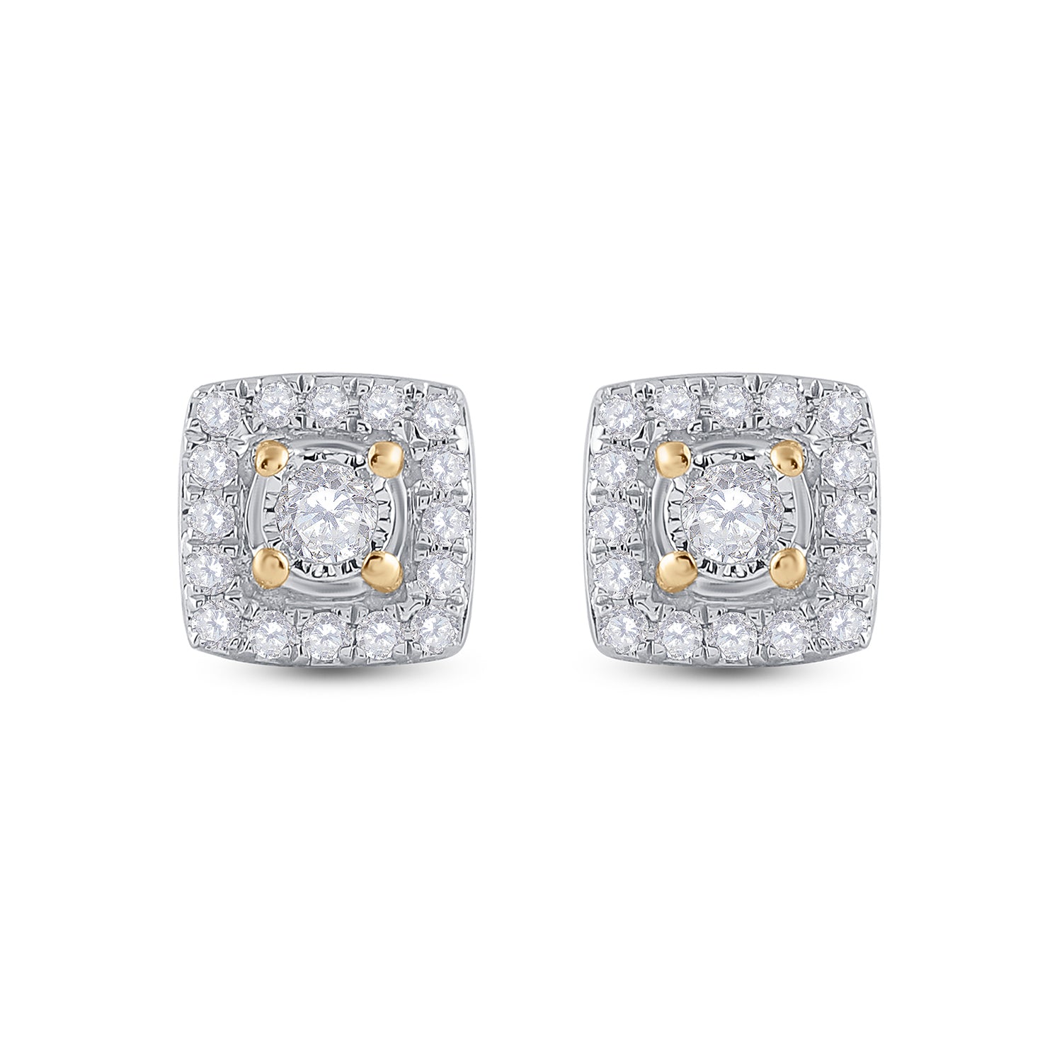 Gold Square Earrings 1/5 Cttw Round Natural Diamond Womens (0.92 grams)