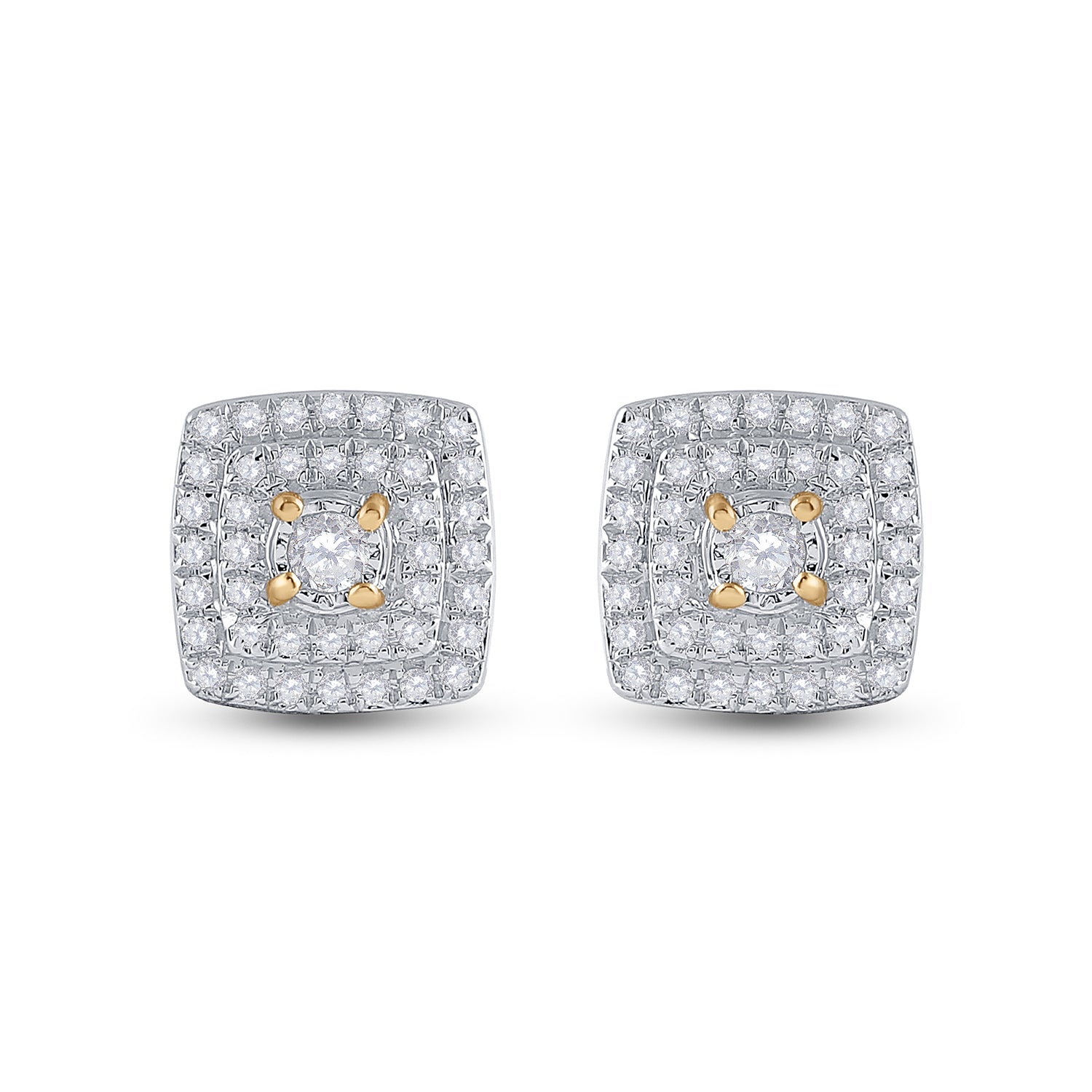 Gold Square Earrings 1/4 Cttw Round Natural Diamond Womens (0.95 grams)