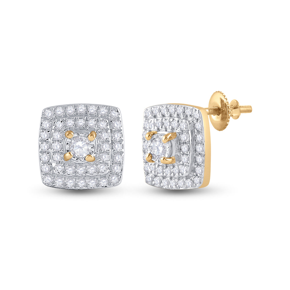 Gold Square Earrings 1/4 Cttw Round Natural Diamond Womens (0.95 grams)