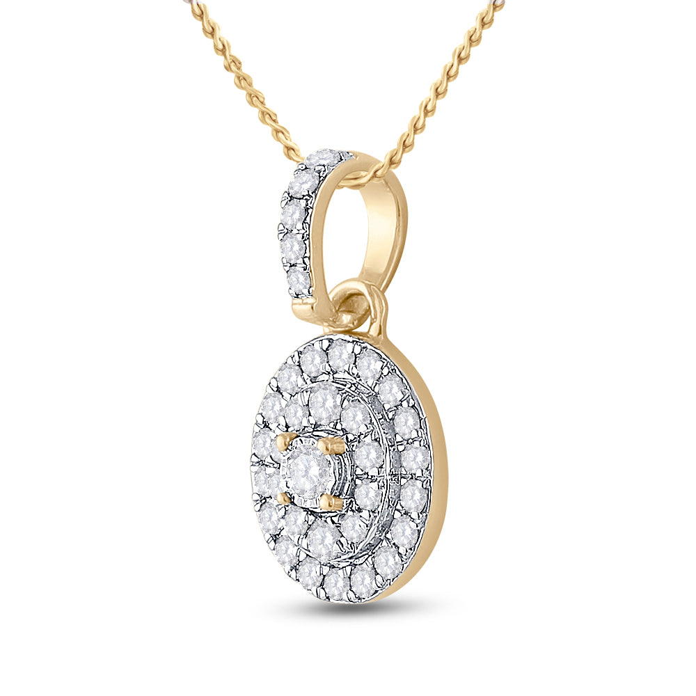 Gold Oval Pendant 1/3 Cttw Round Natural Diamond Womens (2.1 grams)