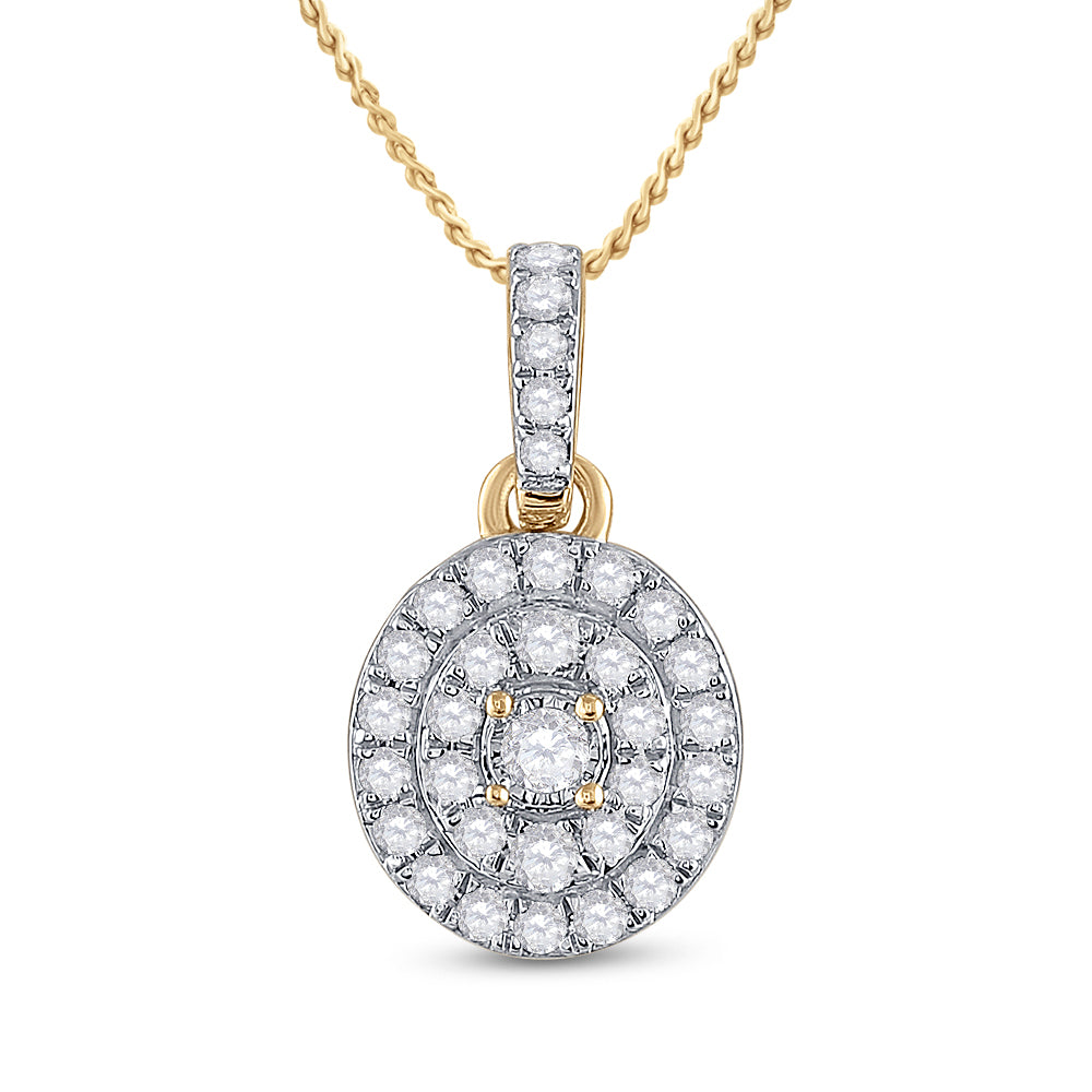 Gold Oval Pendant 1/3 Cttw Round Natural Diamond Womens (2.1 grams)