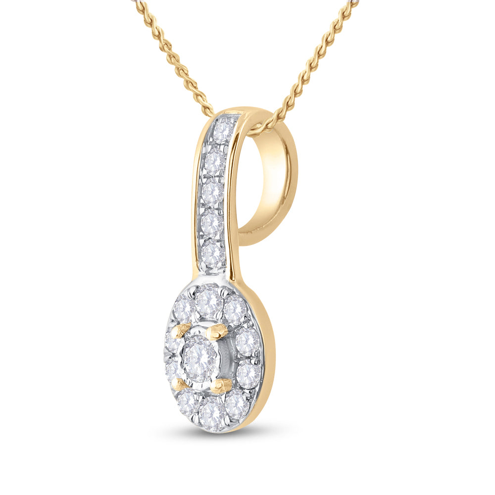 Gold Oval Pendant 1/4 Cttw Round Natural Diamond Womens (0.68 grams)