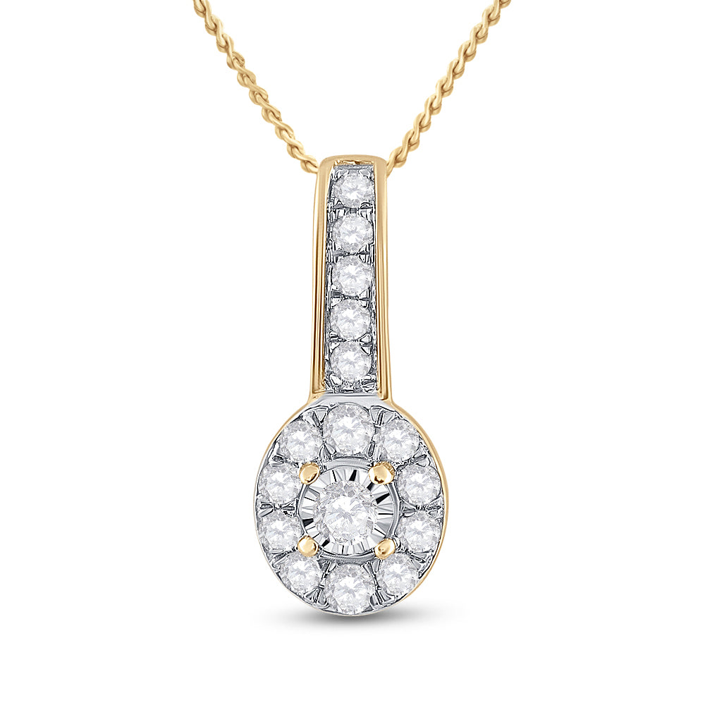 Gold Oval Pendant 1/4 Cttw Round Natural Diamond Womens (0.68 grams)