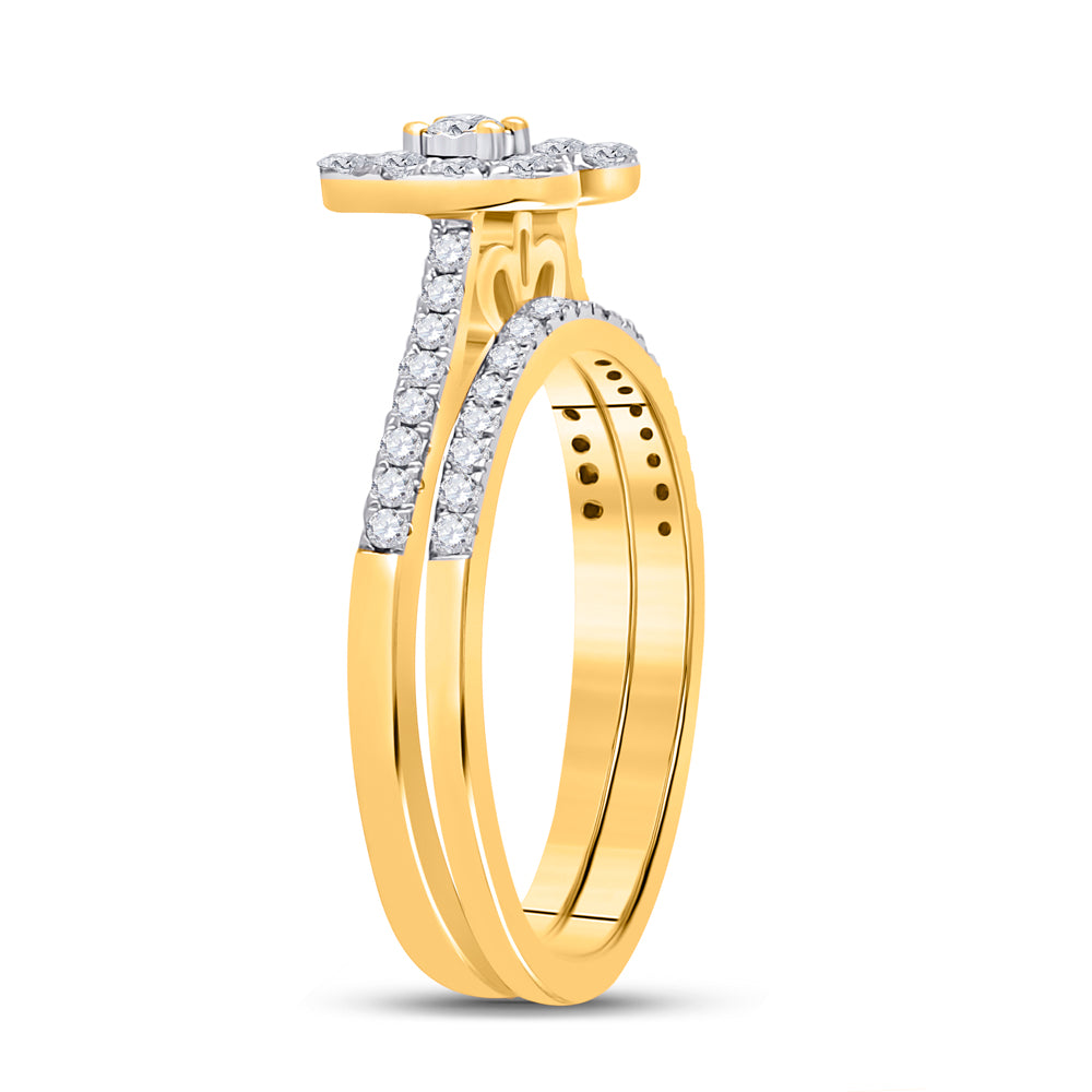 Gold Heart Bridal Wedding Ring Band Set 1/2 Cttw Round Natural Diamond Womens (3.3 grams)