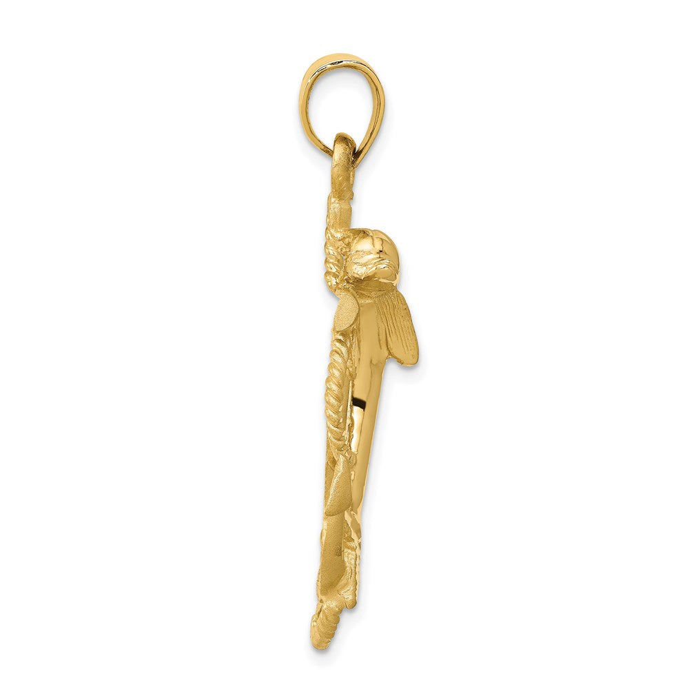 14k Yellow Gold 27 mm Dolphin on Anchor Charm (5.62 grams)