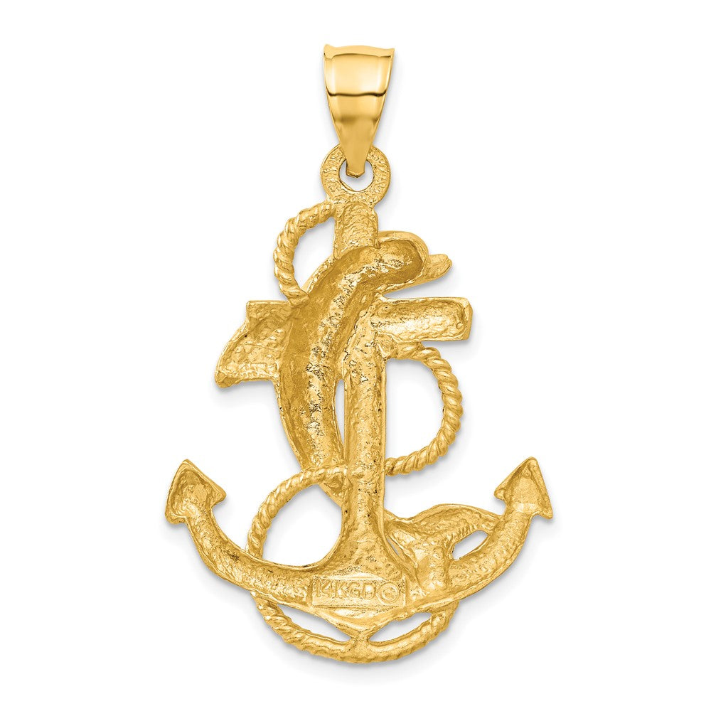 14k Yellow Gold 27 mm Dolphin on Anchor Charm (5.62 grams)