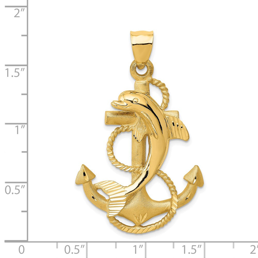 14k Yellow Gold 27 mm Dolphin on Anchor Charm (5.62 grams)