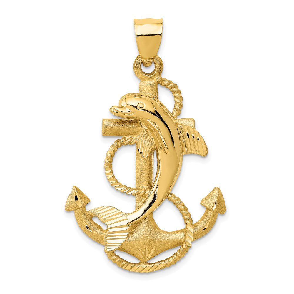 14k Yellow Gold 27 mm Dolphin on Anchor Charm (5.62 grams)
