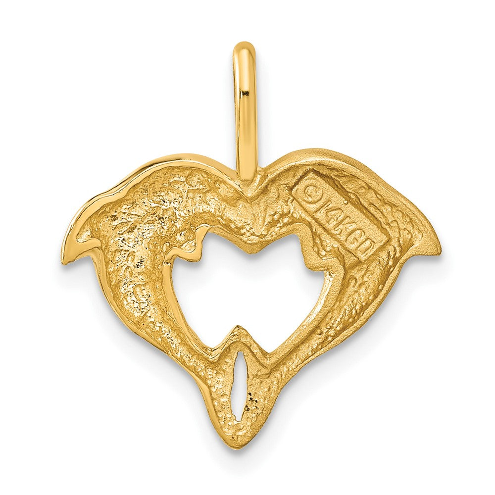 14k Yellow Gold 20 mm Dolphin Heart Pendant (2.16 grams)