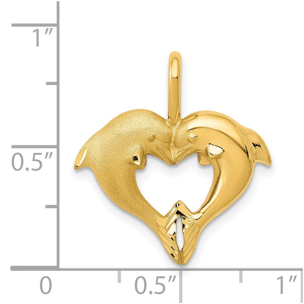 14k Yellow Gold 20 mm Dolphin Heart Pendant (2.16 grams)
