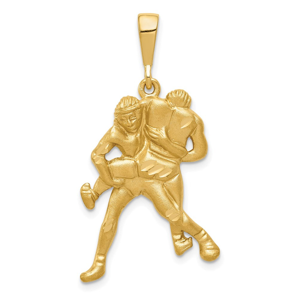 14k Yellow Gold 20 mm Satin and Diamond-cut Wrestlers Charm (3.33 grams)