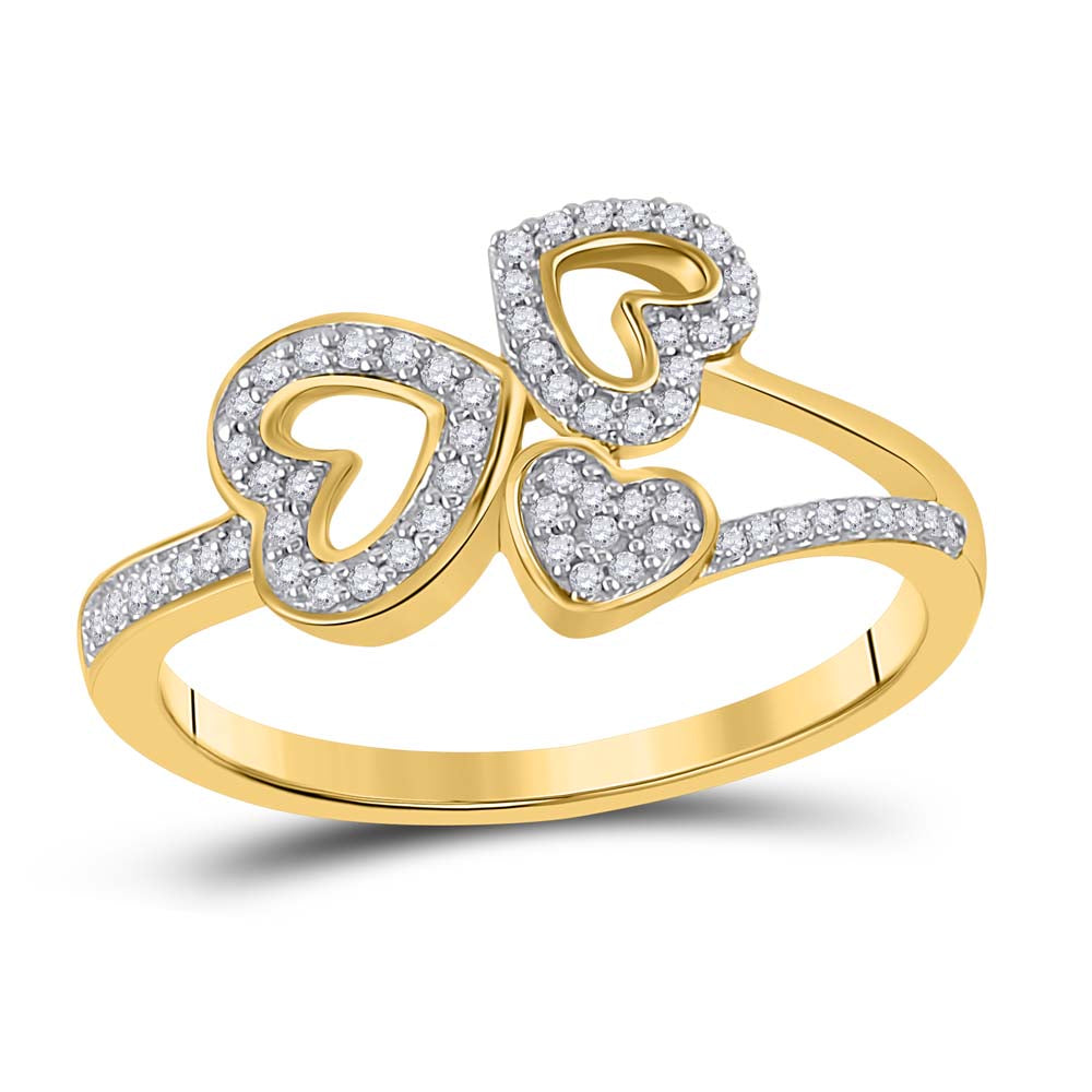 Gold Triple Heart Ring 1/6 Cttw Round Natural Diamond Womens (2 grams)