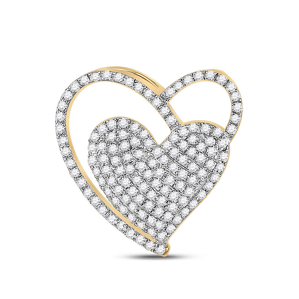 Gold Heart Pendant 3/8 Cttw Round Natural Diamond Womens (1.93 grams)