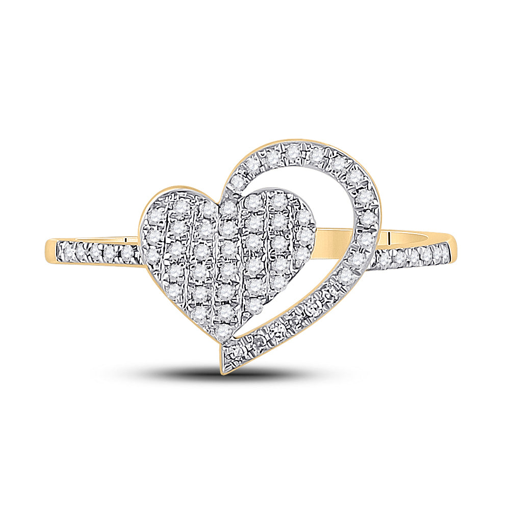 Gold Heart Ring 1/5 Cttw Round Natural Diamond Womens (1.81 grams)