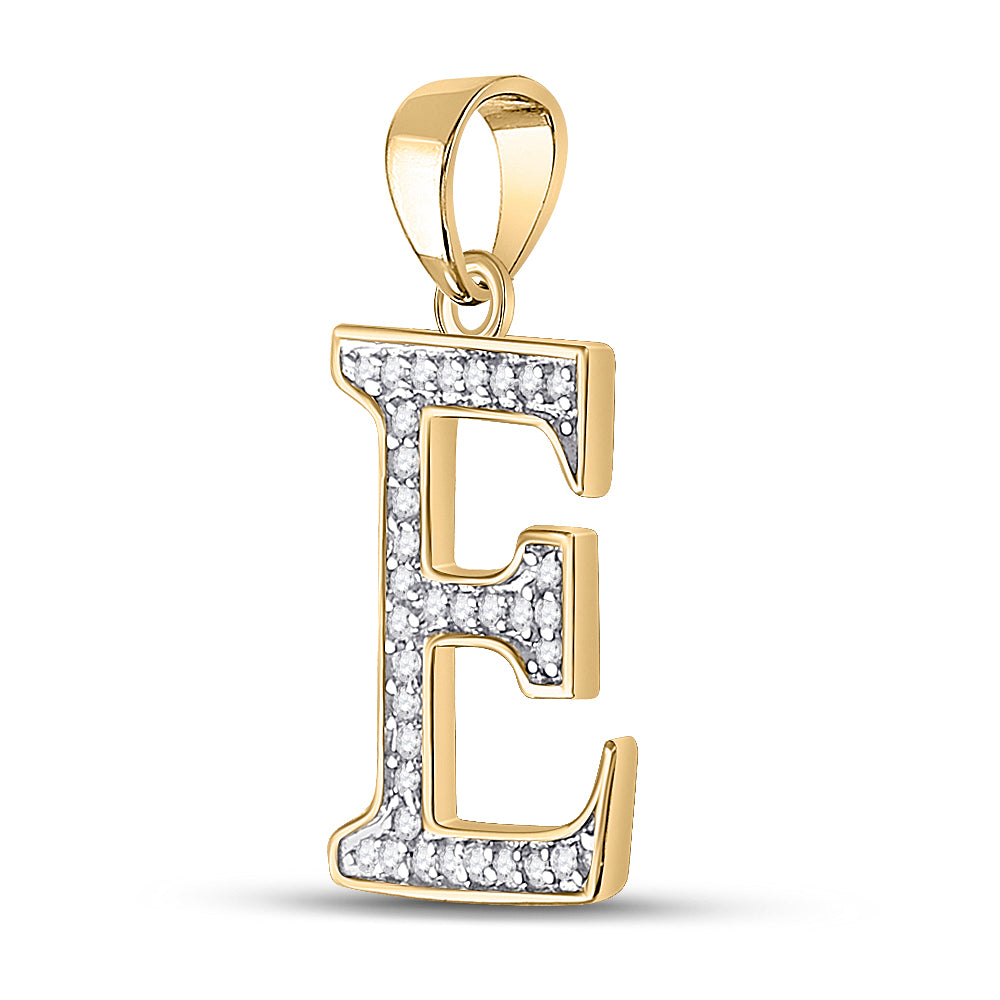 Gold Initial E Letter Pendant 1/12 Cttw Round Natural Diamond Womens (0.52 grams)