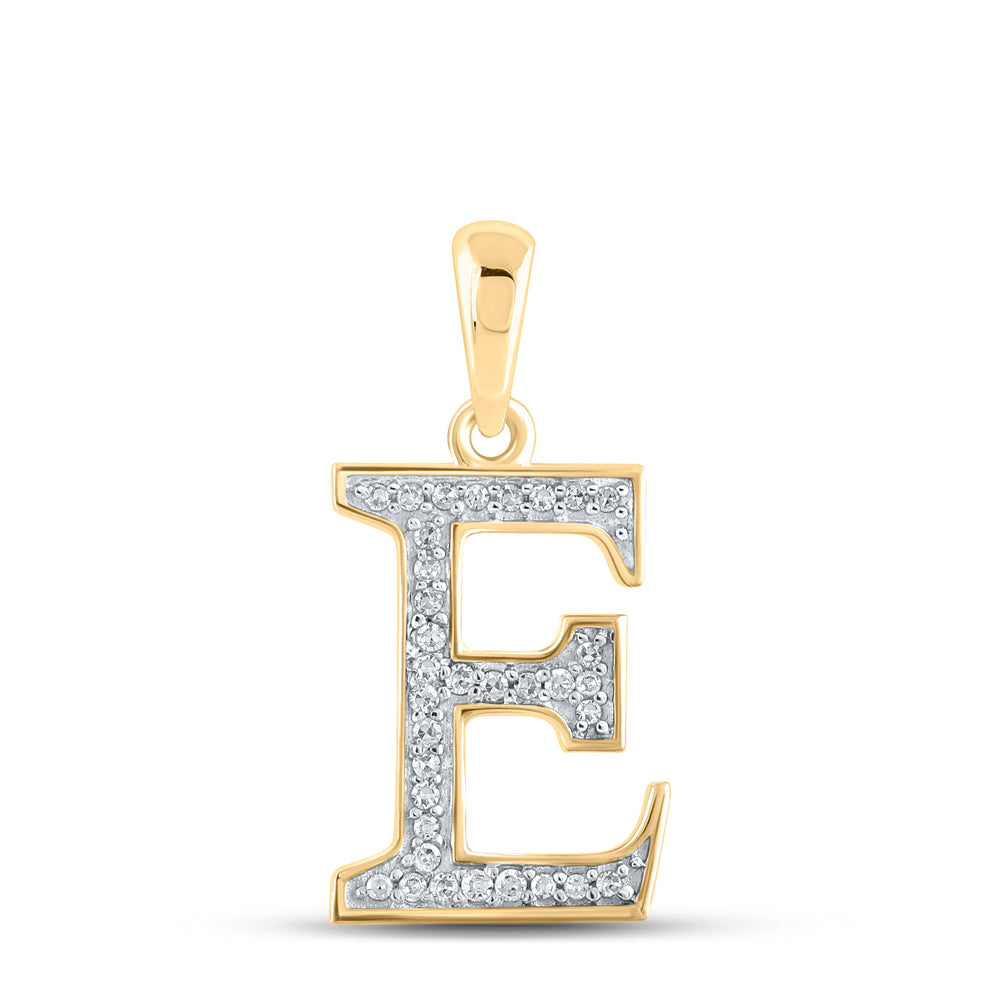 Gold Initial E Letter Pendant 1/12 Cttw Round Natural Diamond Womens (0.52 grams)