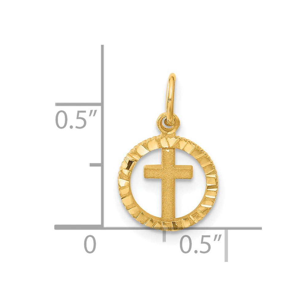 14k Yellow Gold 12 mm Eternal Life Cross in Circle Charm (0.6 grams)