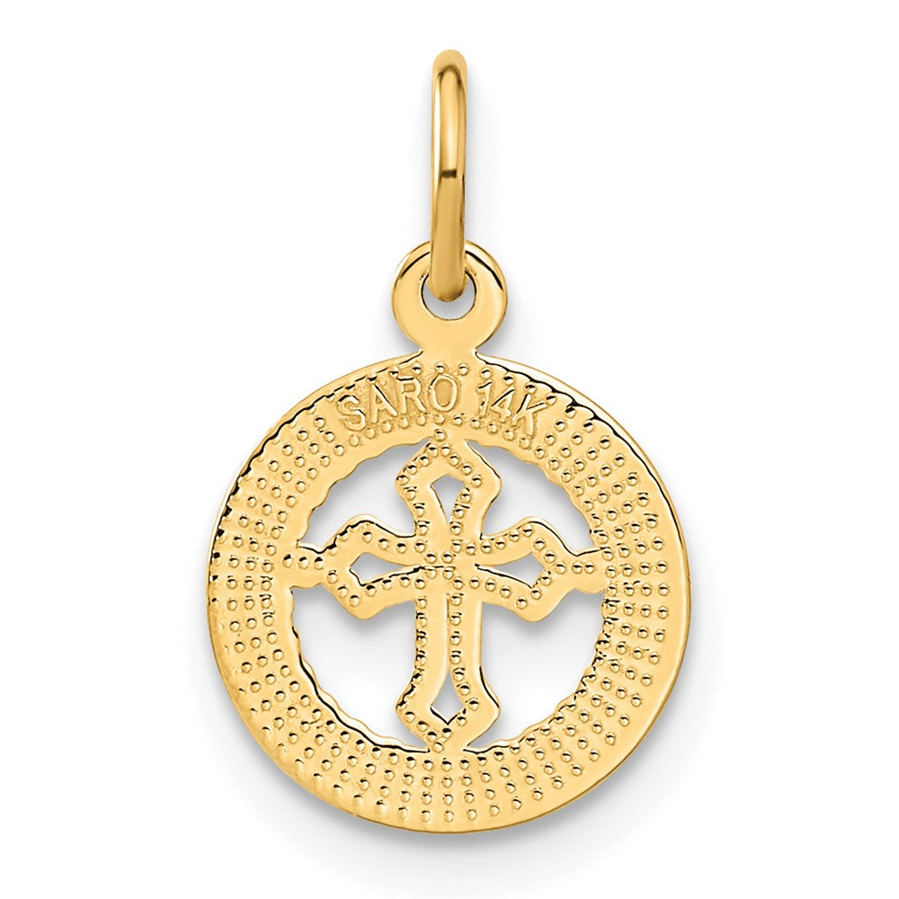 14k Yellow Gold 12 mm Eternal Life Cross in Circle Charm (0.63 grams)