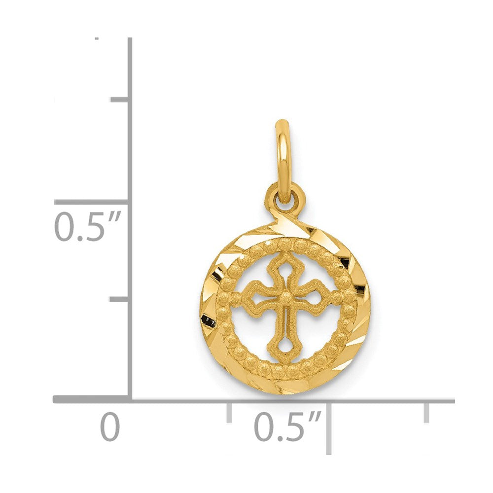 14k Yellow Gold 12 mm Eternal Life Cross in Circle Charm (0.63 grams)