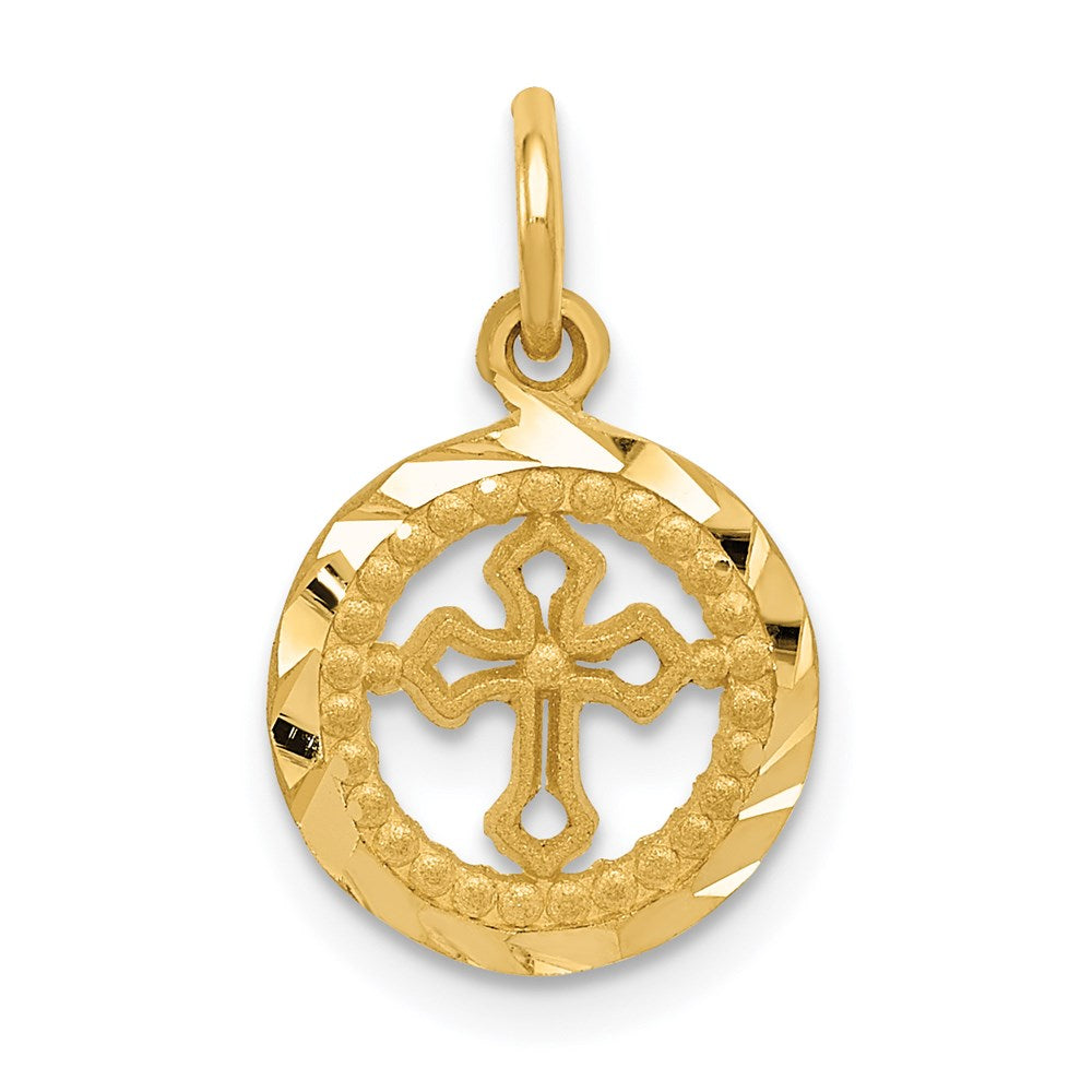 14k Yellow Gold 12 mm Eternal Life Cross in Circle Charm (0.63 grams)