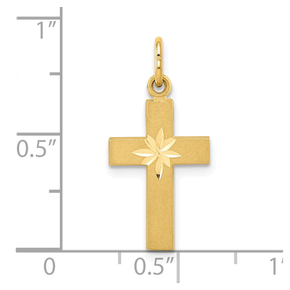 14k Yellow Gold 11 mm Small Diamond-cut Cross Pendant (0.9 grams)