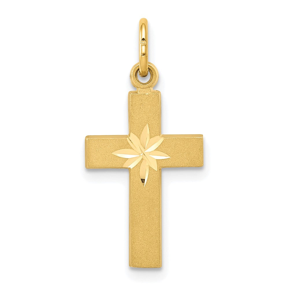 14k Yellow Gold 11 mm Small Diamond-cut Cross Pendant (0.9 grams)