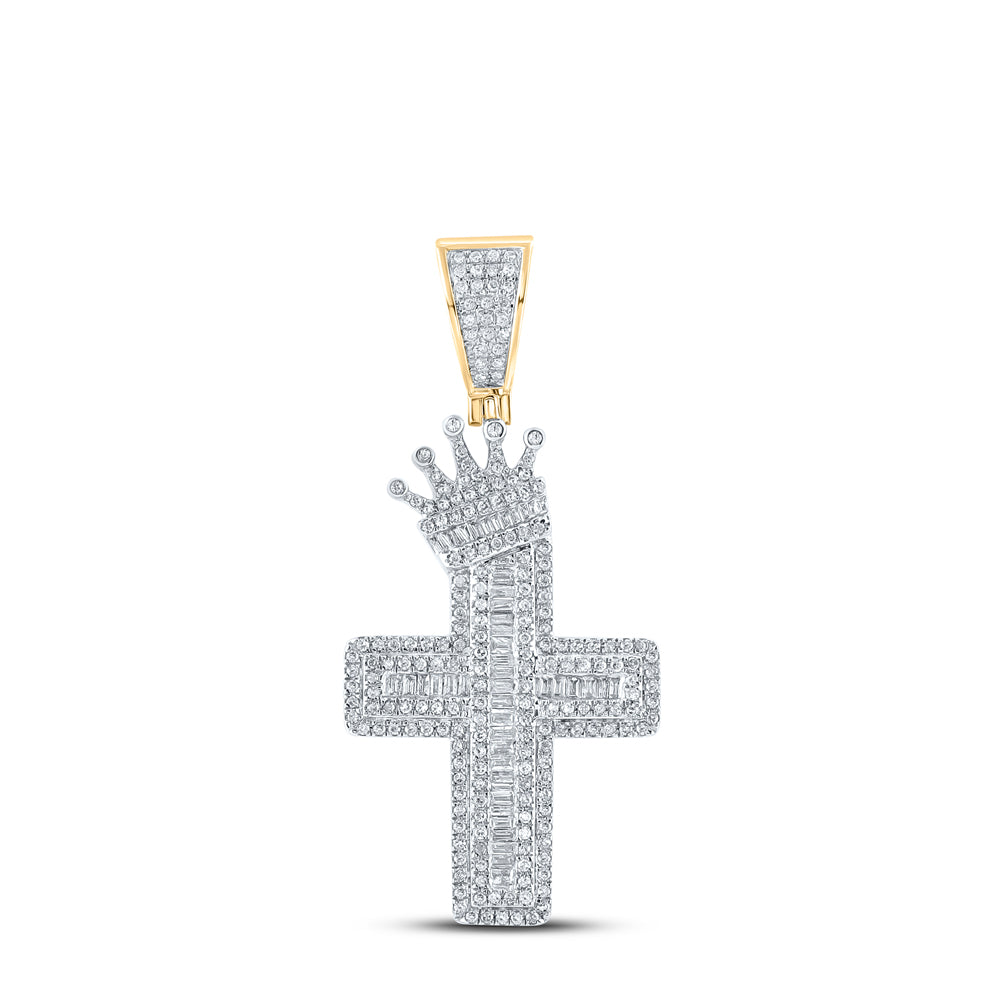 10Kt Yellow Gold 1 Ctw-Dia Cross Crown Mens Charm (6.52 grams)