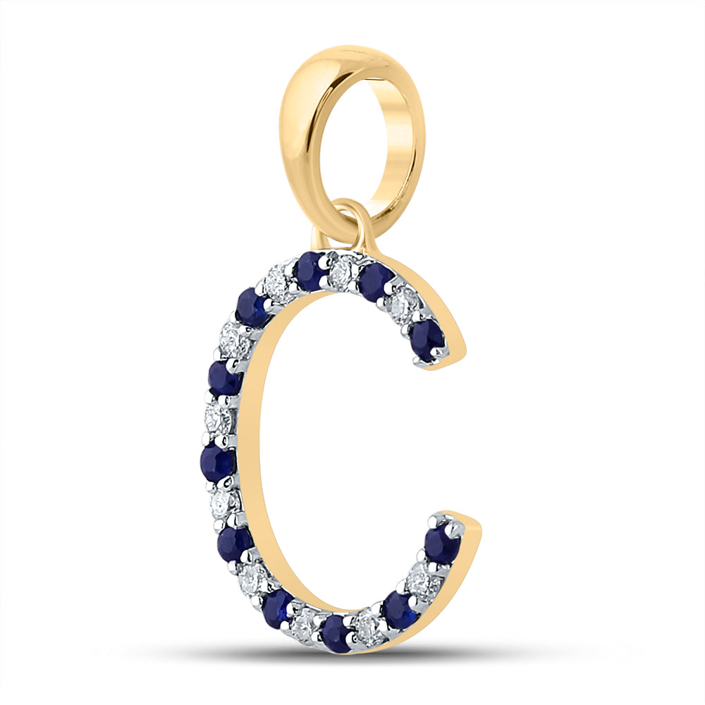 1/10Ct-Diamond 1/10Ct-Blue Sapp Natural Gem Initial "C" Pendant (1.04 grams)