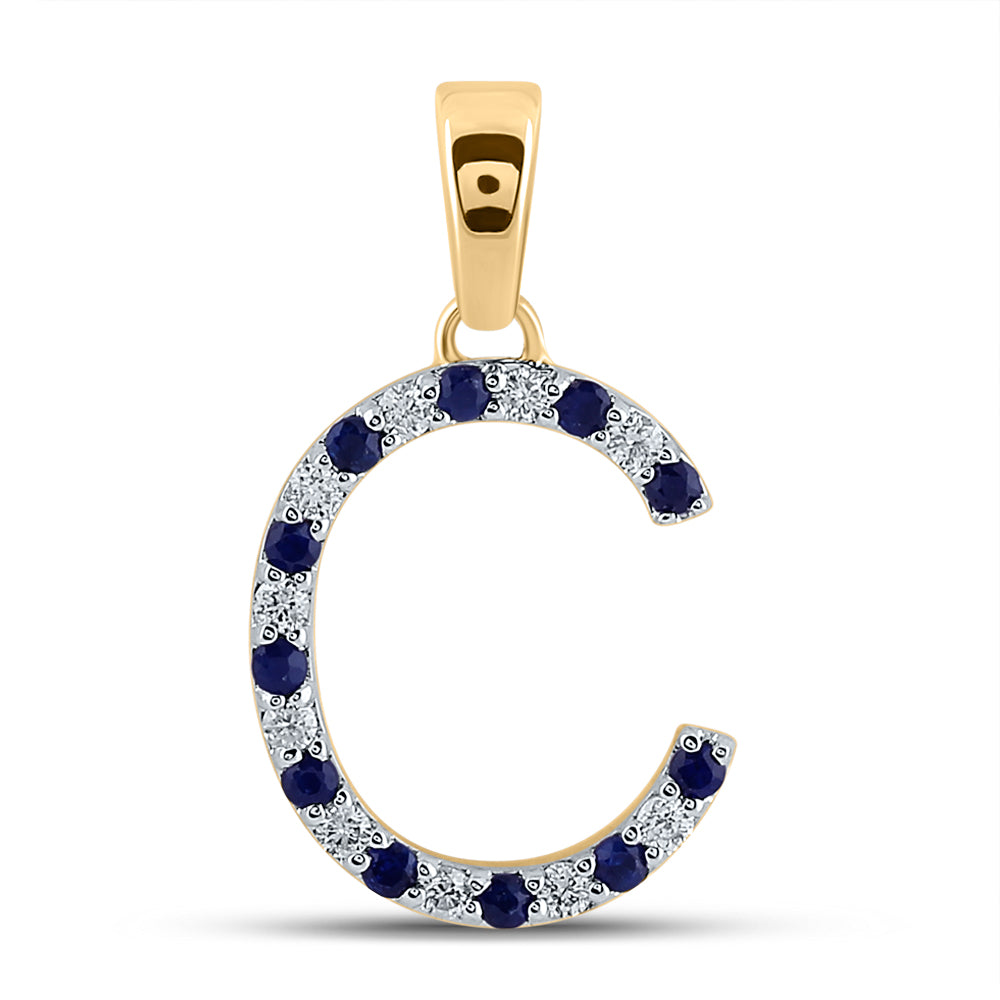 1/10Ct-Diamond 1/10Ct-Blue Sapp Natural Gem Initial "C" Pendant (1.04 grams)