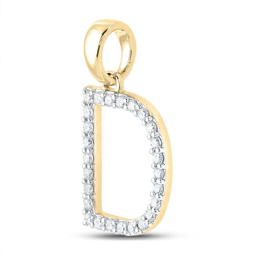 Gold D Initial Letter Pendant 1/5 Cttw Round Natural Diamond Womens (1.08 grams)