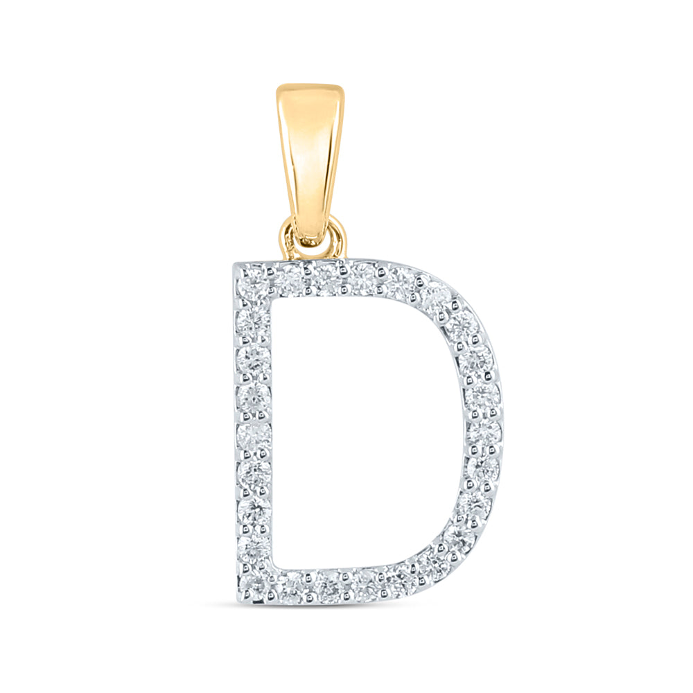 Gold D Initial Letter Pendant 1/5 Cttw Round Natural Diamond Womens (1.08 grams)