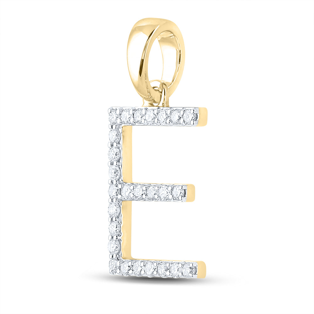 Gold E Initial Letter Pendant 1/5 Cttw Round Natural Diamond Womens (1.09 grams)