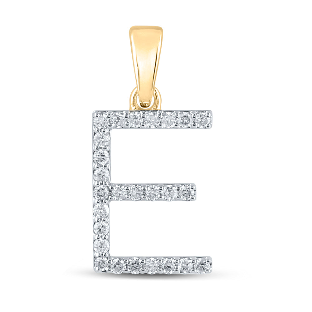 Gold E Initial Letter Pendant 1/5 Cttw Round Natural Diamond Womens (1.09 grams)